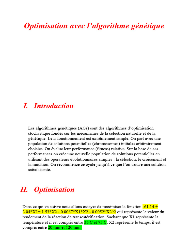 Optimisation par algorithme génétique | PDF | Algorithme génétique ...