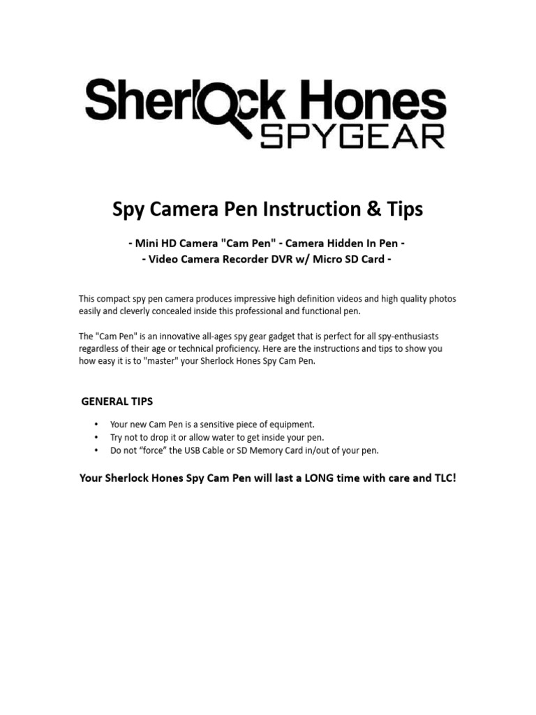 Silo.tips Spy Camera Pen Instruction Tips PDF Rechargeable Battery