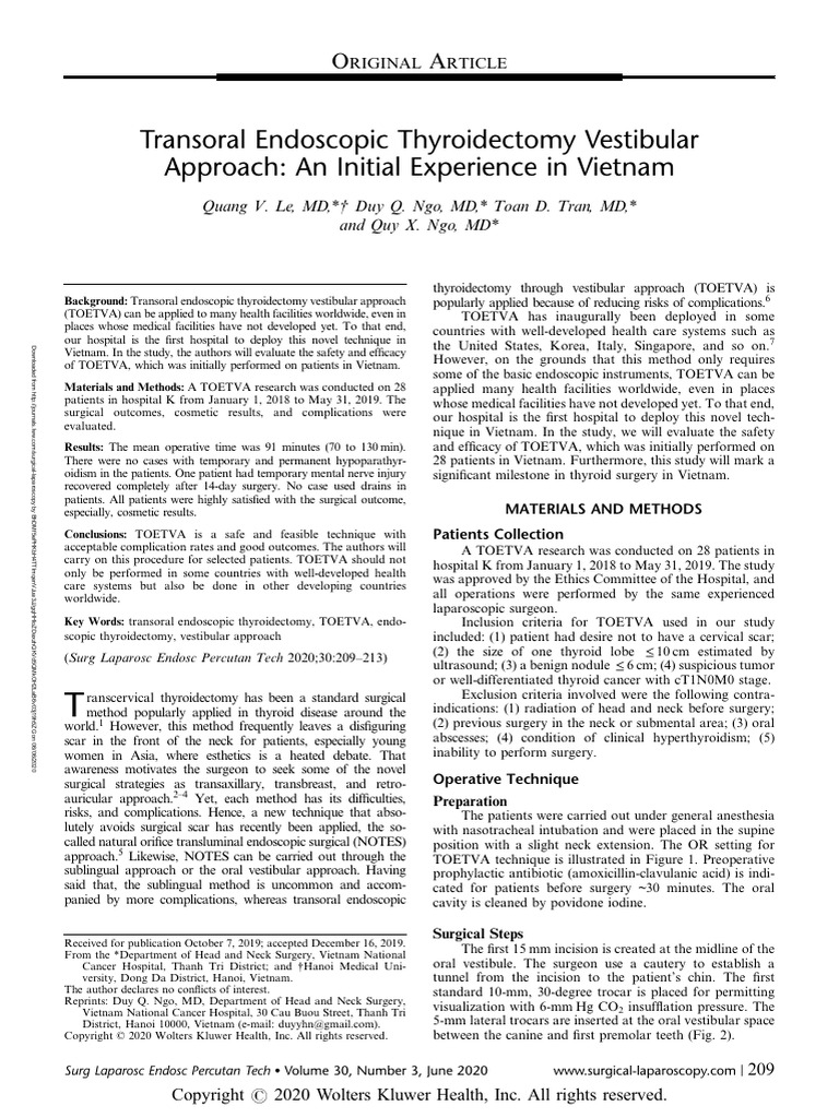 TOETVA: Initial Experience in Vietnam | PDF | Surgery | Larynx