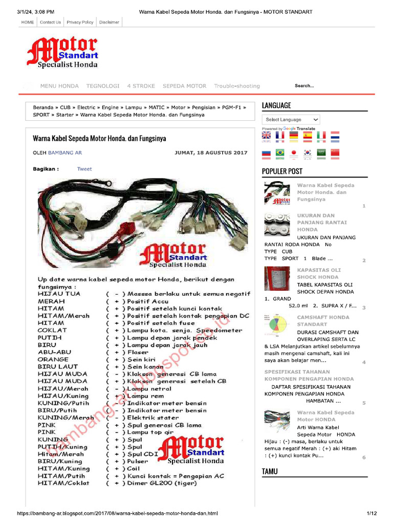 Warna Kabel Motor Honda | PDF