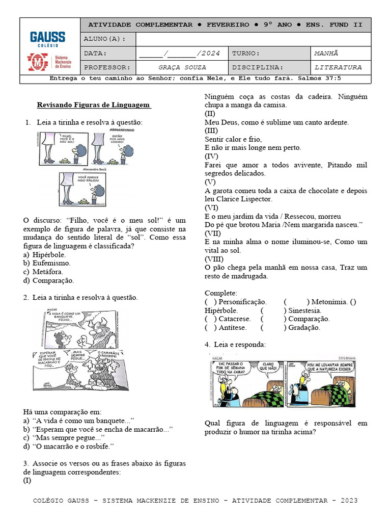 Revisando Figuras de Linguagem 9 Ano | PDF | Metáfora
