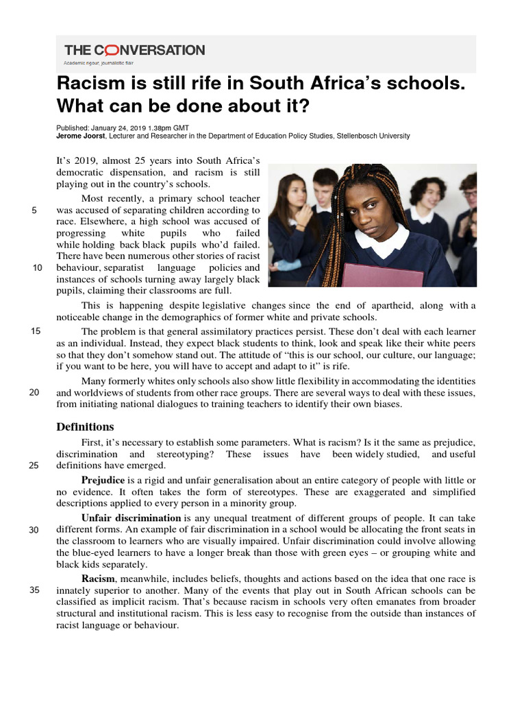 Handout 1 - Racism Is Still Rife in South Africa | PDF | Racism ...