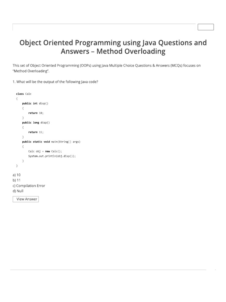 Method overloading java oops questions and answers sanfoundry pdf
