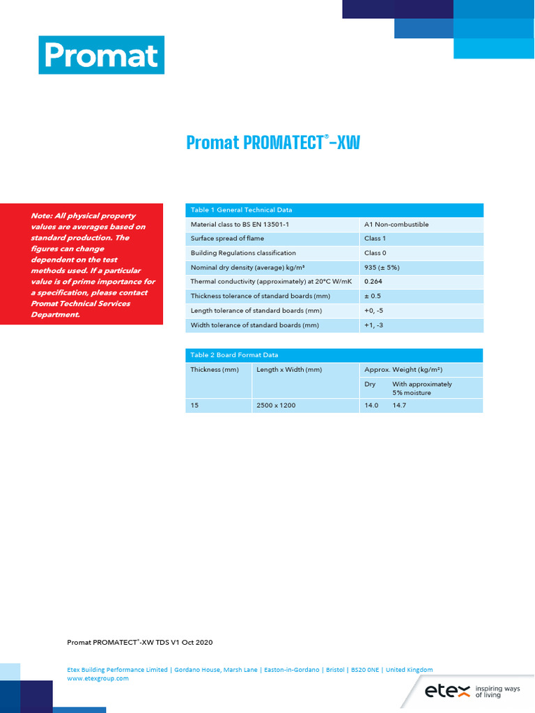 Promat Promatect®XW High Performance Fire Protection Board