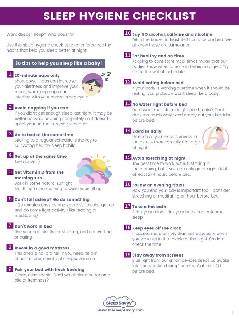 30 Sleep Hygiene Checklist | PDF | Sleep | Animal Physiology