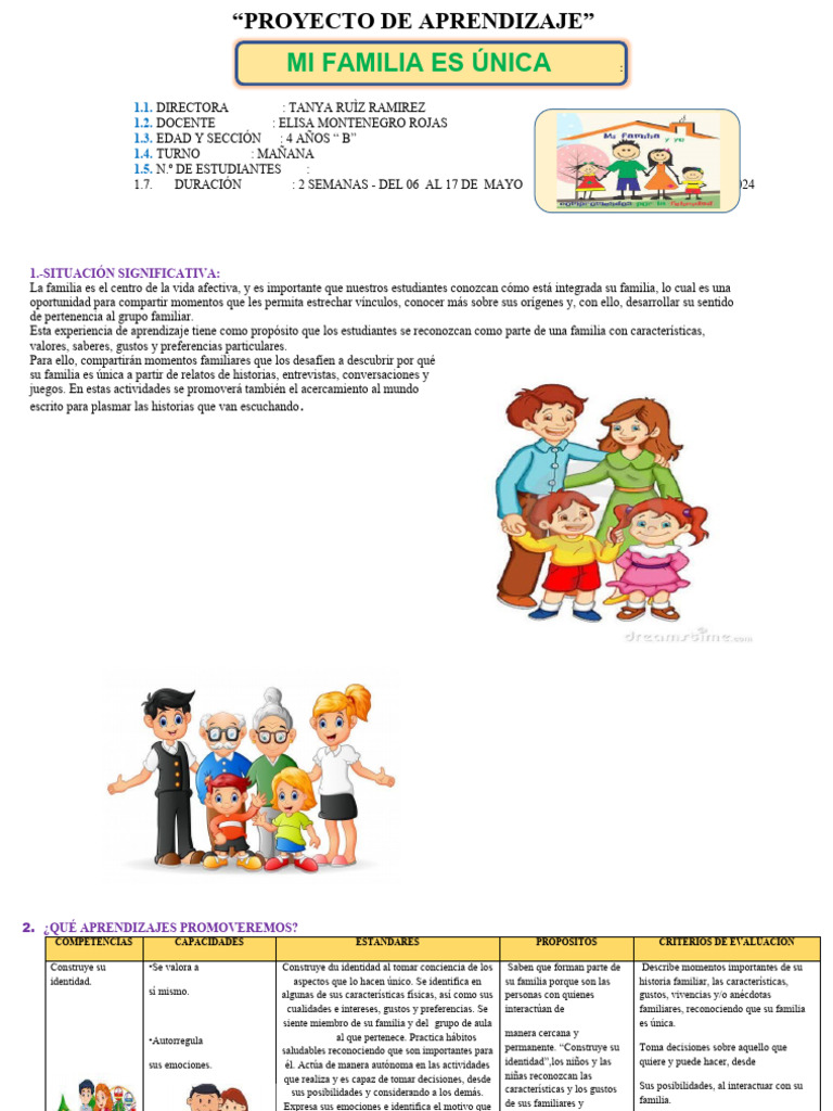 Mi Familia es Única: Proyecto Infantil | PDF | Comunicación | Las emociones
