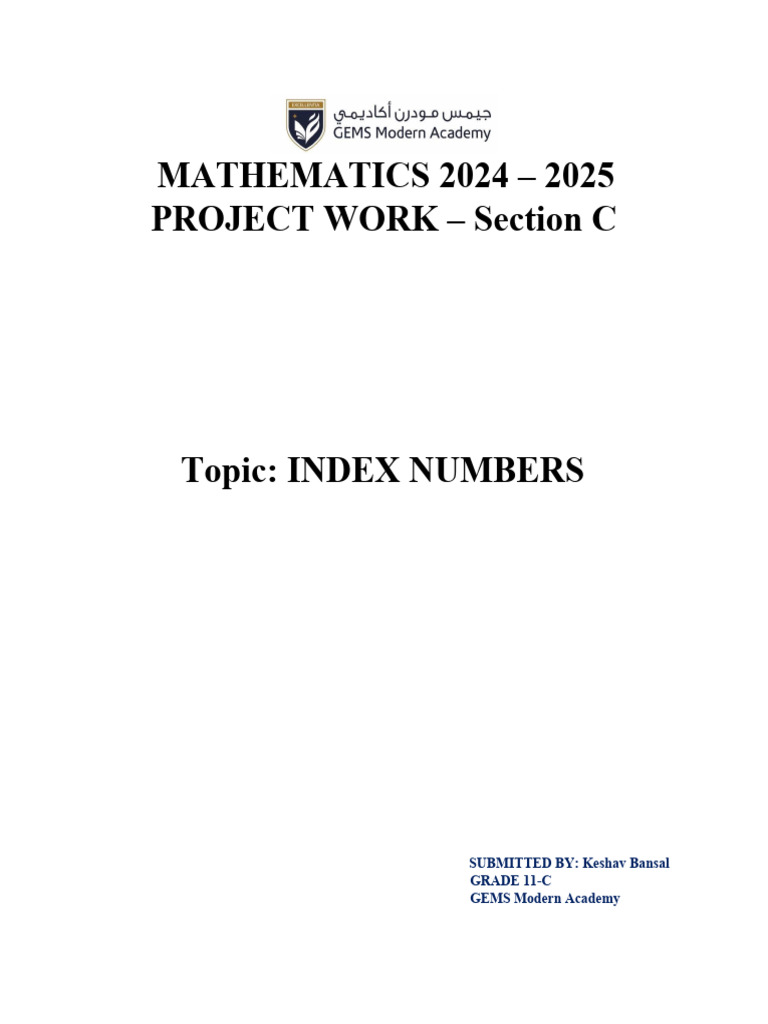 Index Numbers Project for Grade 11 | PDF