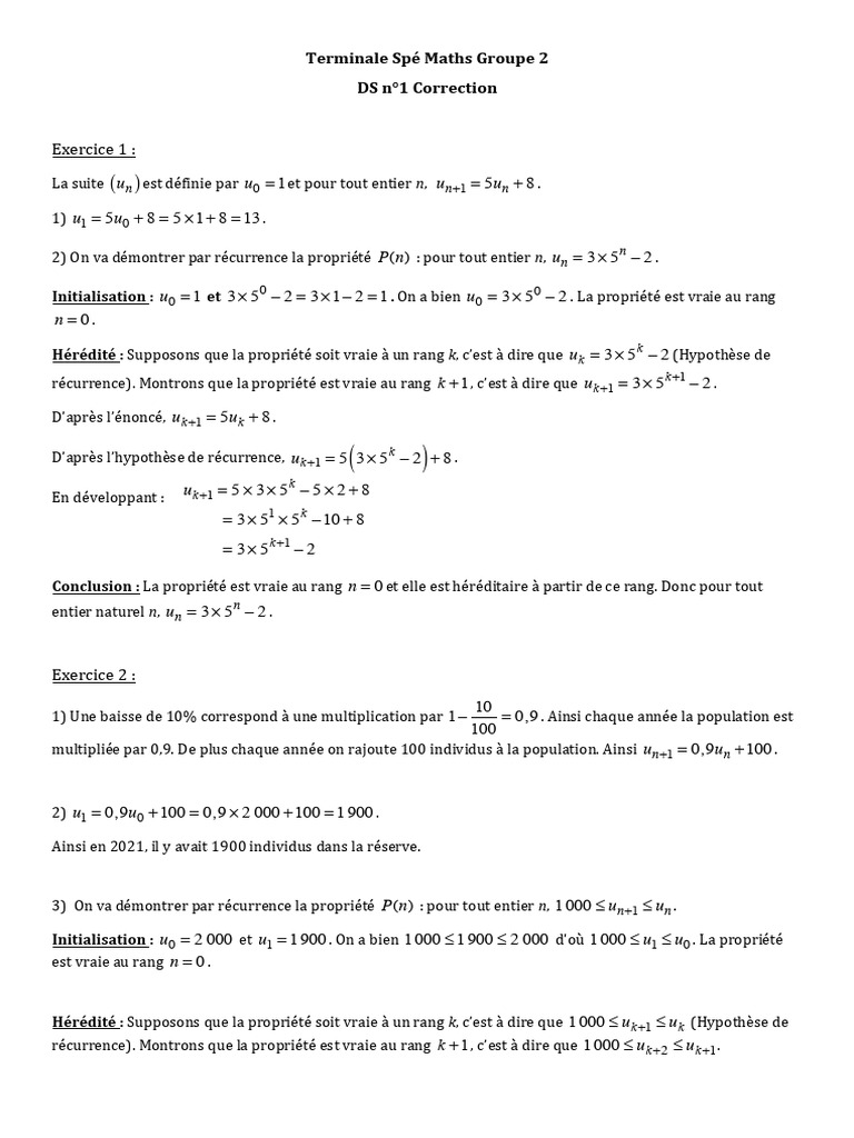 Correction DS Maths Terminale Spécialité | PDF | Mathématiques ...