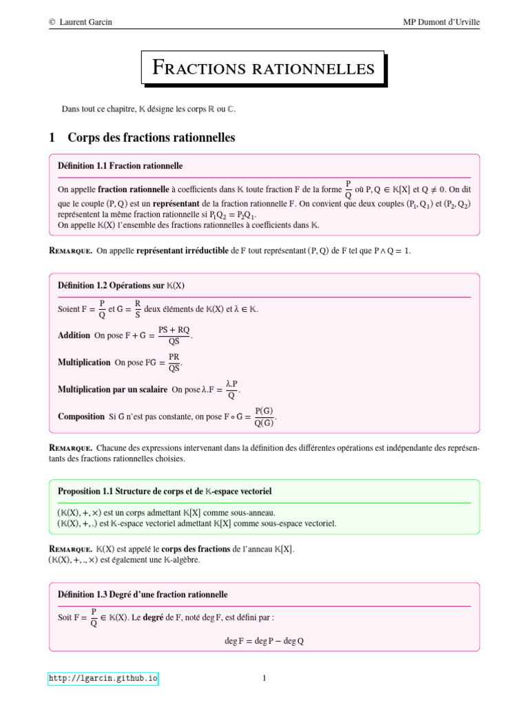 Définitions des fractions rationnelles | PDF | Mathématiques ...