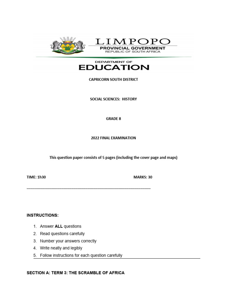 2022 GRADE 8 HISTORY TERM 4 TASK PDF Colonialism Race (Human