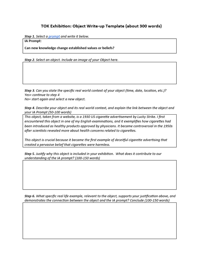 Example 2022-2023 TOK Exhibition Object Graphic Organizer | PDF