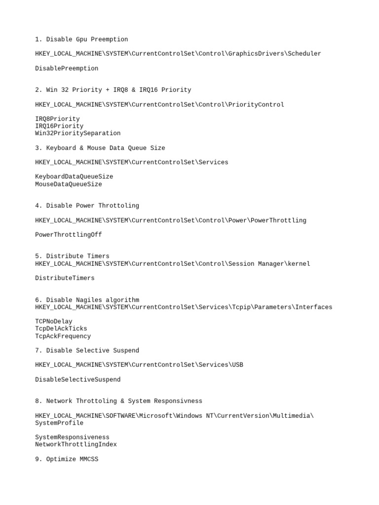 Windows Performance Optimization Registry Tweaks | PDF