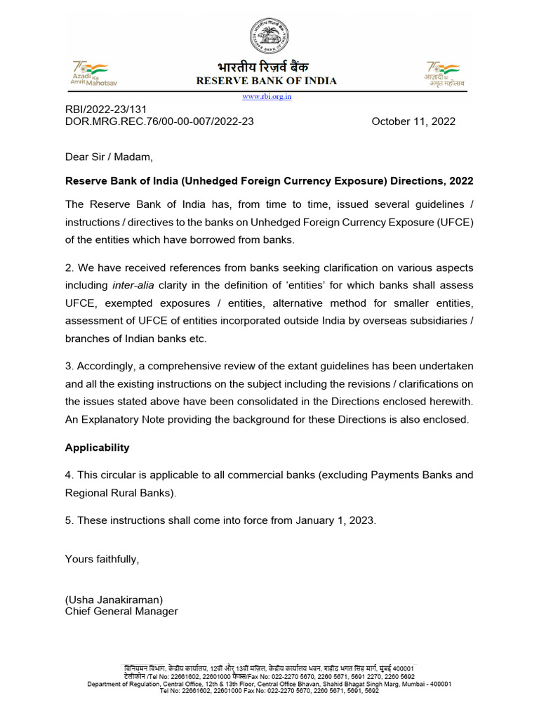 RBI Guidance on Unhedged Currency Exposure | PDF | Financial Risk ...