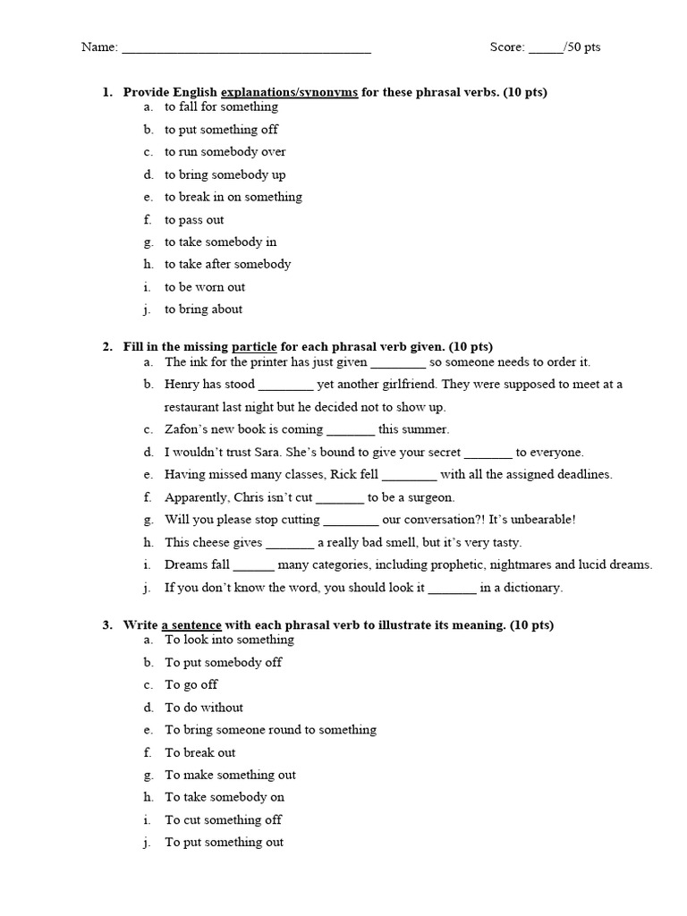 Phrasal Verbs Practice Exercises | PDF | Semantic Units | Linguistic ...
