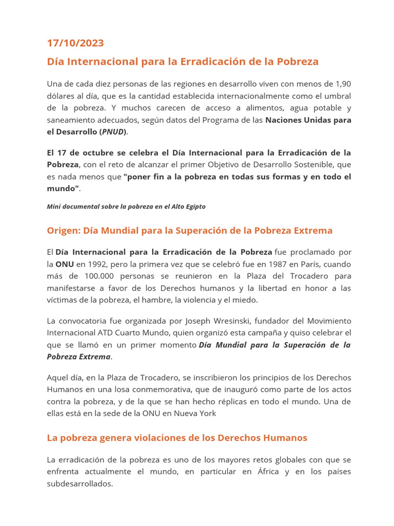 Erradicación de la Pobreza: Un Reto Global | PDF | Pobreza | Pobreza e ...