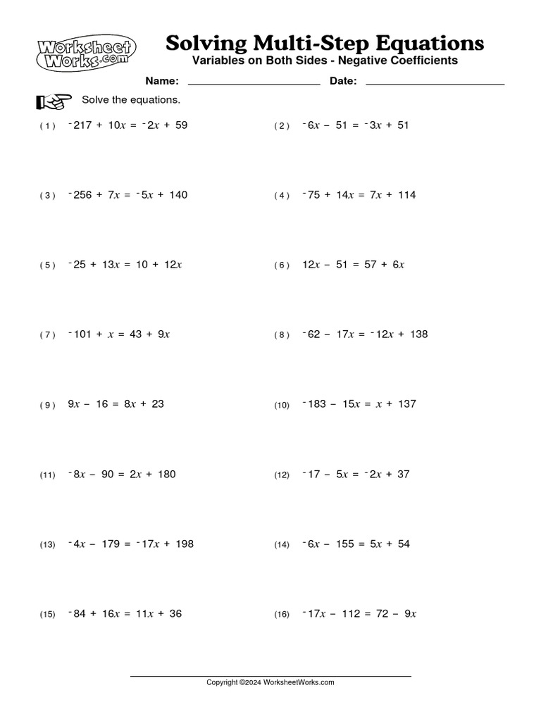 WorksheetWorks Solving MultiStep Equations 6 | PDF | Mathematical ...