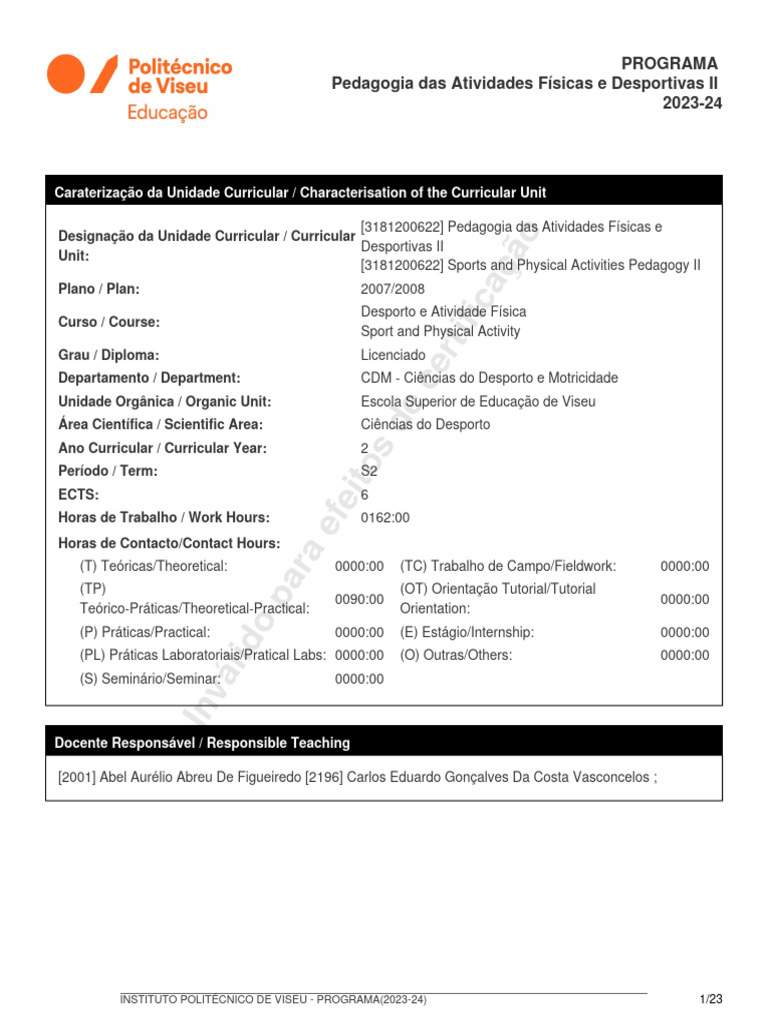 Programa de Pedagogia em Atividades Físicas | PDF | Aprendizado | Pedagogia