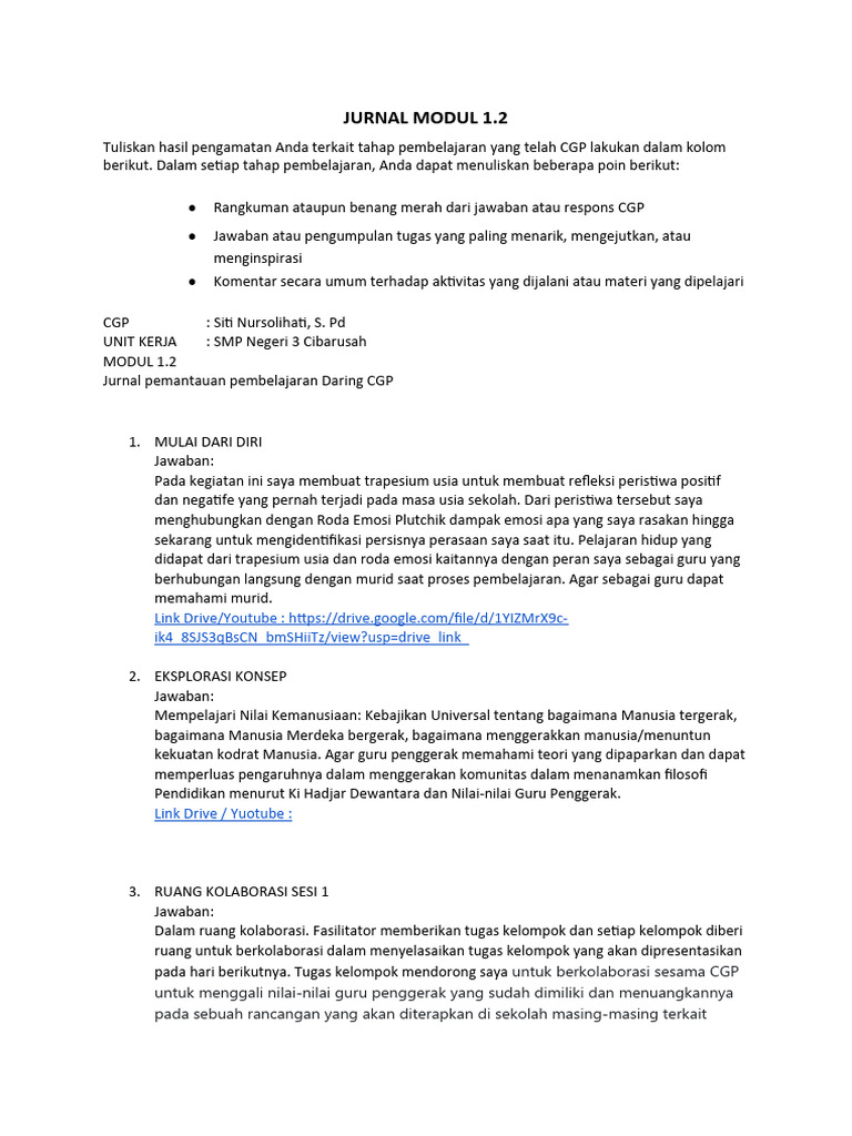 Jurnal Refleksi Pembelajaran Daring CGP | PDF | Karier & Perkembangan ...