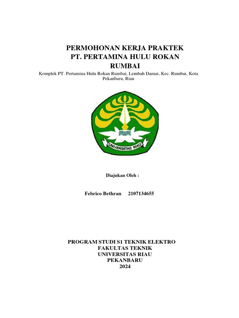 Proposal Praktik PT Pertamina Hulu Rokan Rumbai | PDF | Bisnis | Sains ...