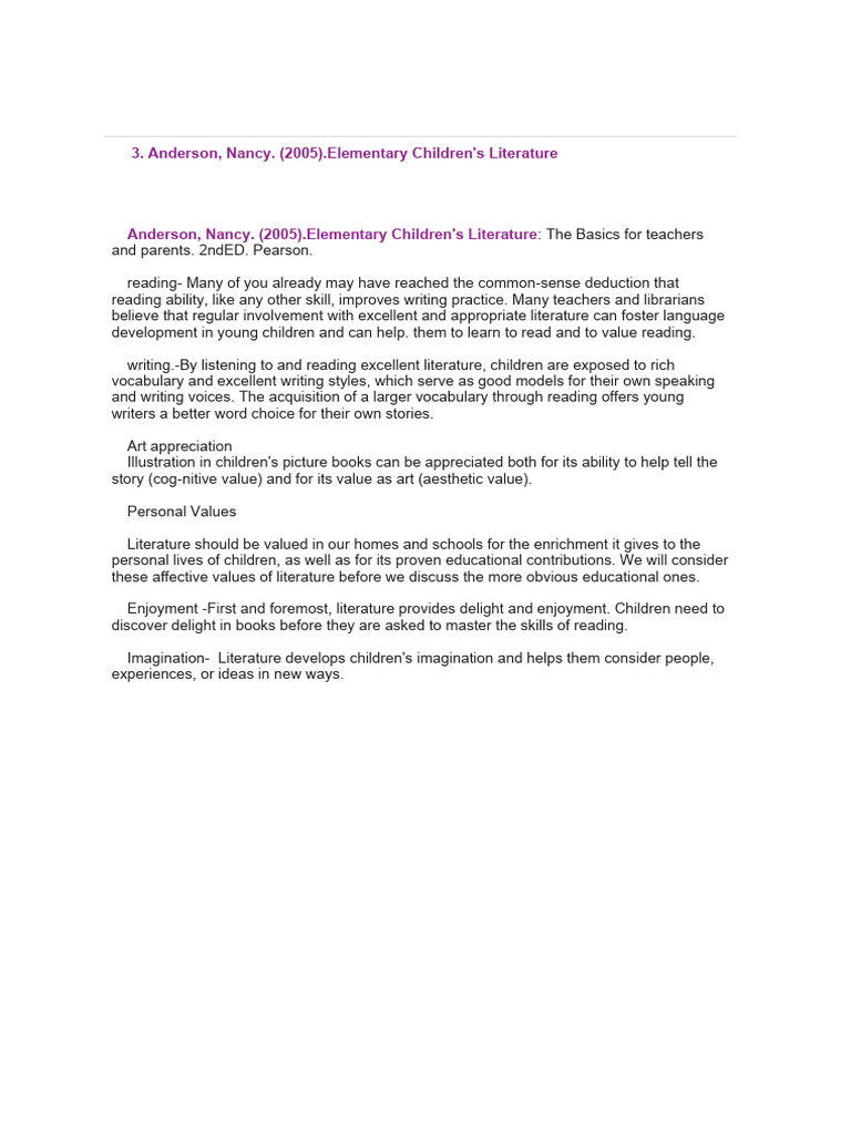 Anderson Children Literature | PDF | Language Arts & Discipline