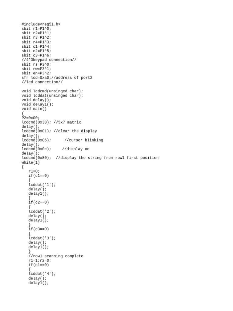 Keypad LCD Interface Code | PDF