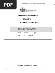 English Fal Grade 10 Paper 2 Memorandum Exemplar 1