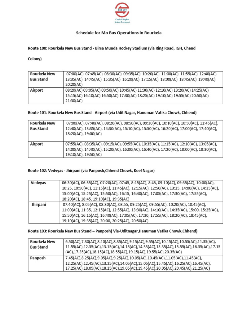 Rourkela Mo Bus Timetable and Routes | PDF | Transport