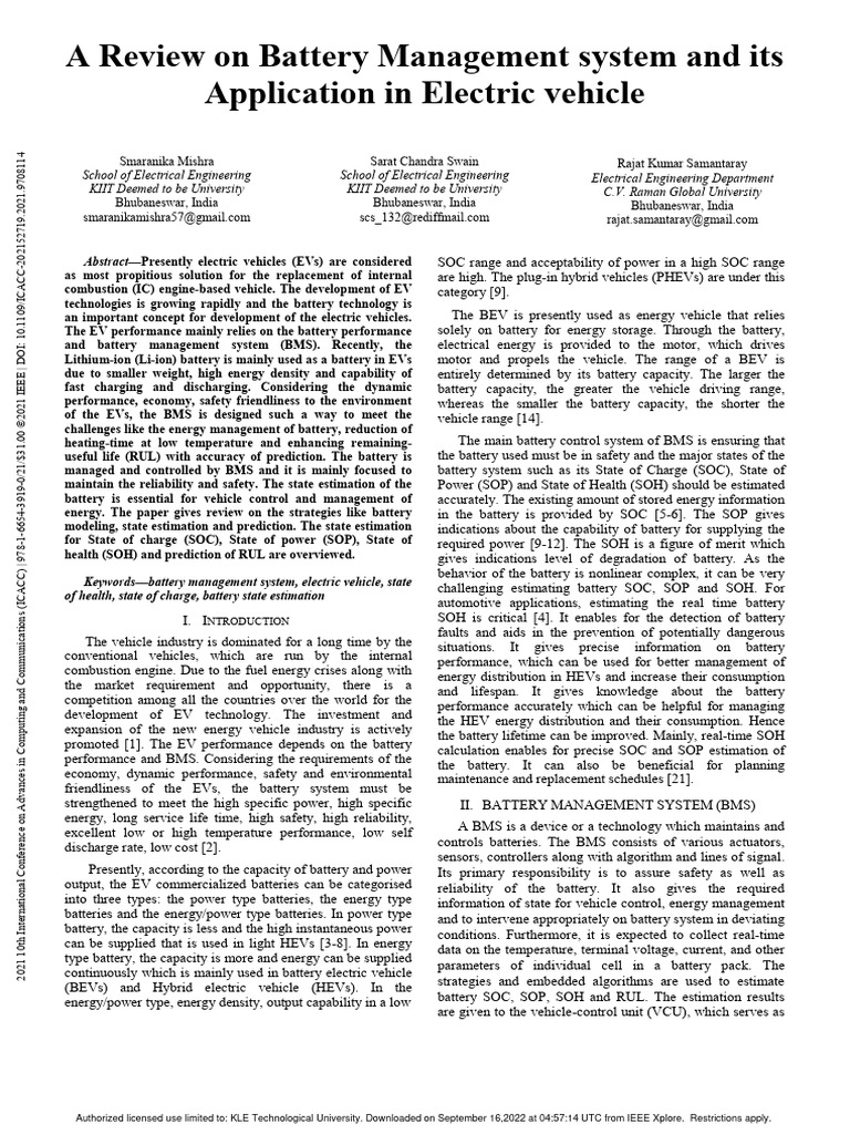 Battery Management Systems in EVs | PDF | Electric Vehicle | Plug In Hybrid