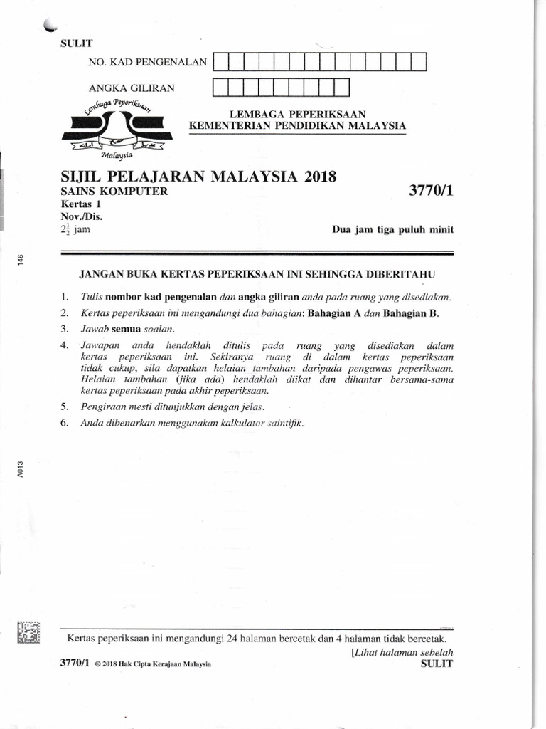 Sains Komputer SPM 2018 | PDF