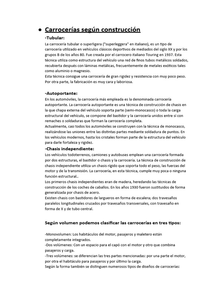 Carrocerías Según Construcción | PDF | Vehículos | Estilos de carrocería