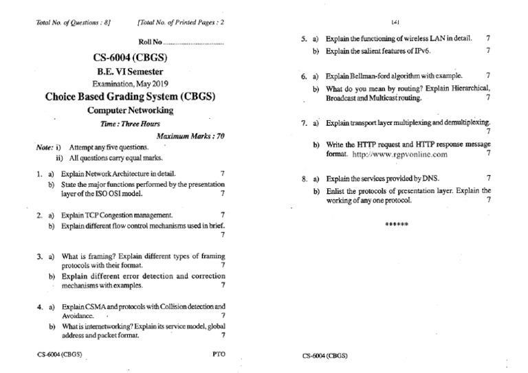 RGPV Be 6 Sem CS Computernetworking 2019may | PDF