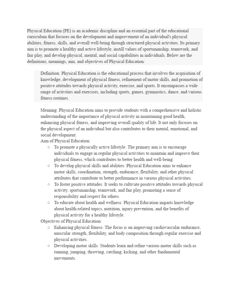 Aims and Importance of Physical Education | PDF | Physical Education ...