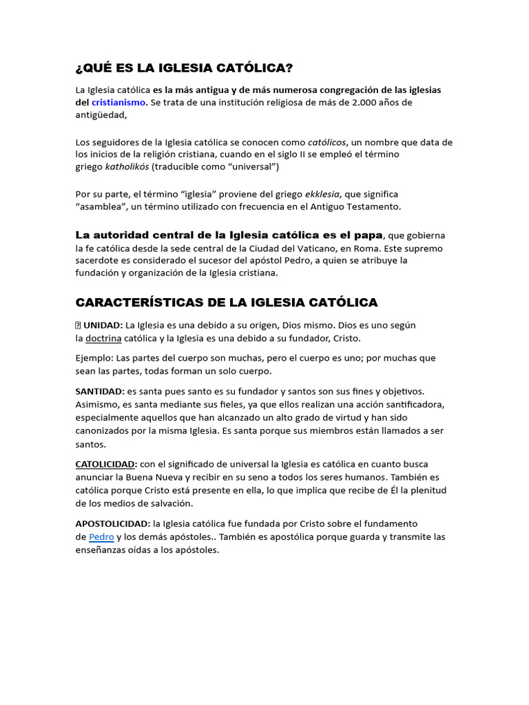 Qué es la Iglesia católica | PDF | Iglesia Católica | Santo
