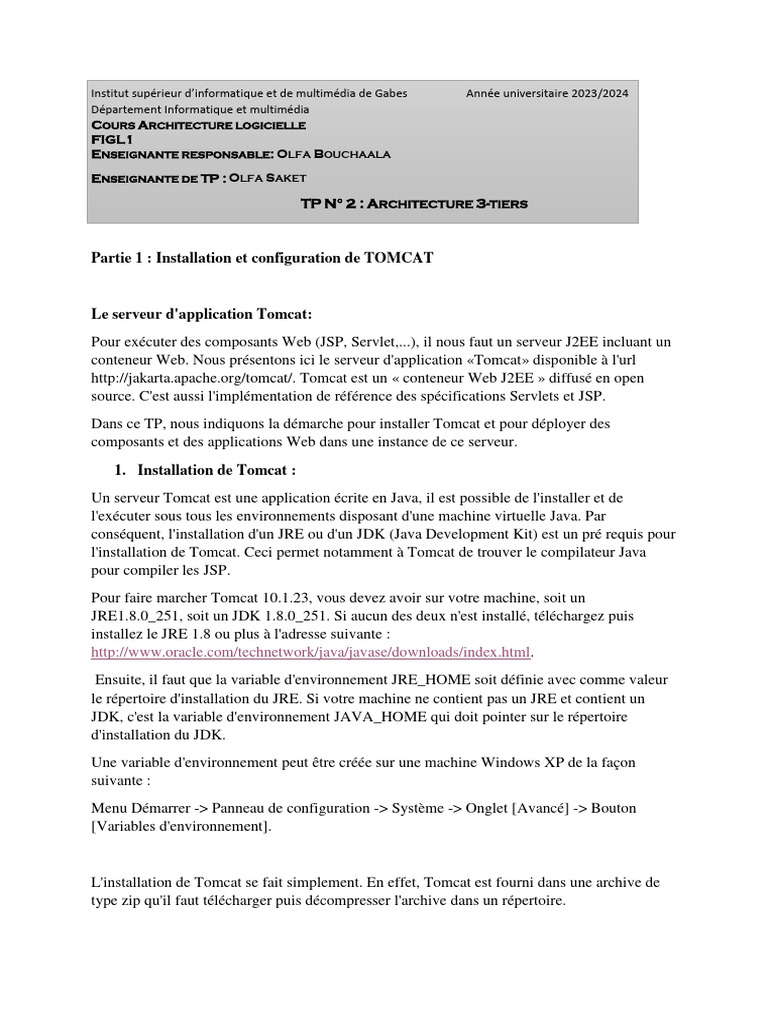 Installation de Tomcat 10.1.23 | PDF | Java (Langage de programmation ...