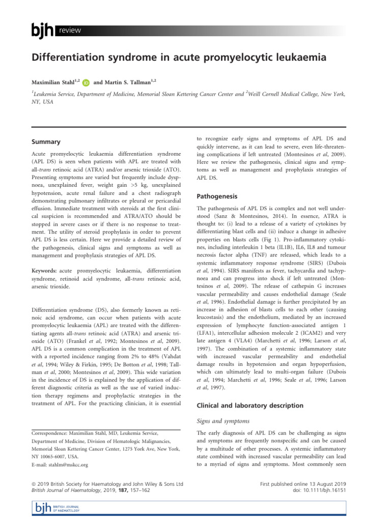 Differentiation syndrome in acute promyelocytic leukaemia download