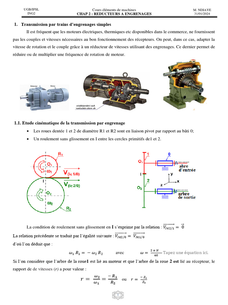 Rapport de Réduction des Engrenages PDF Engrenage Mécanique — free download