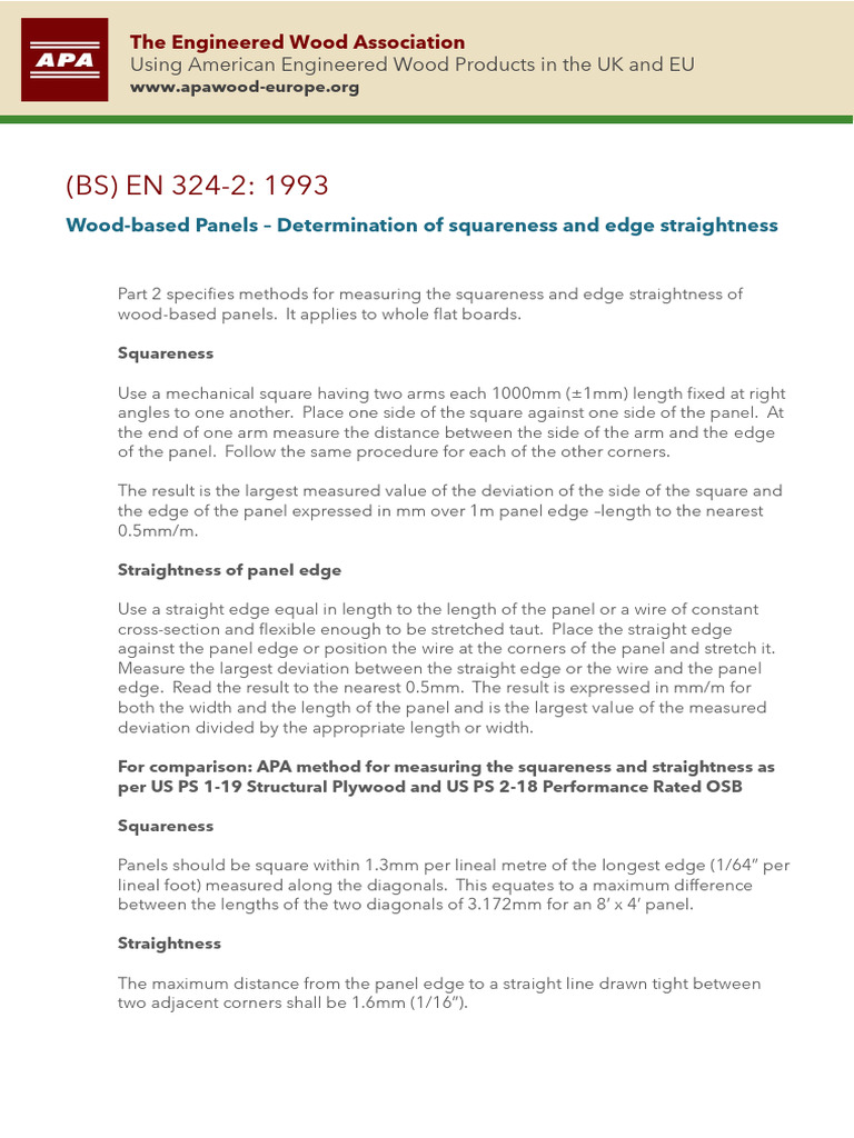 EN 324-2: Squareness & Straightness Methods | PDF | Home & Garden