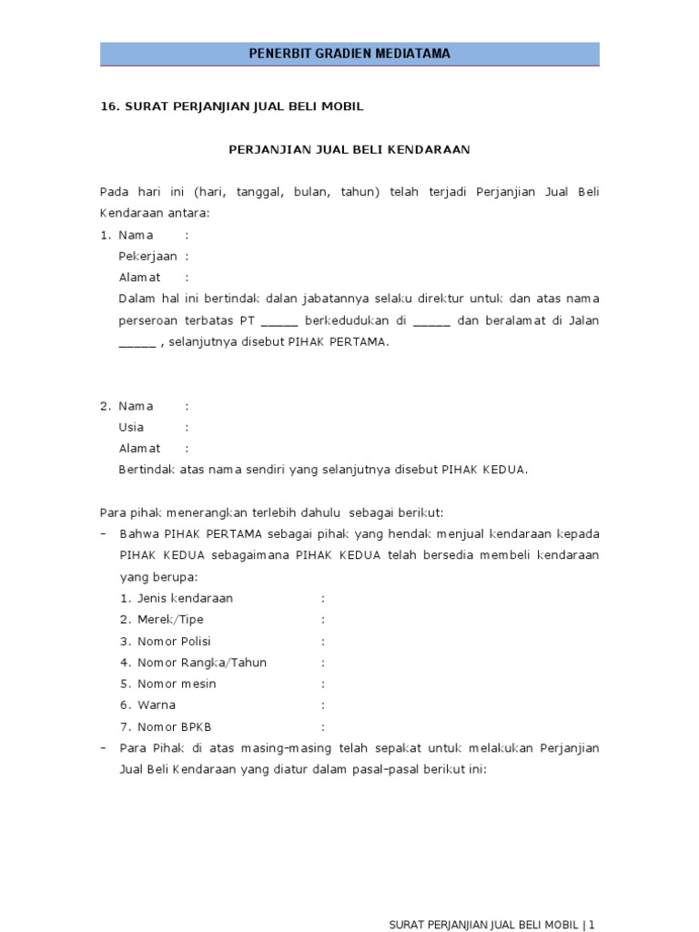 Contoh Surat Perjanjian Pinjaman Sewa Beli Kendaraan Malaysia