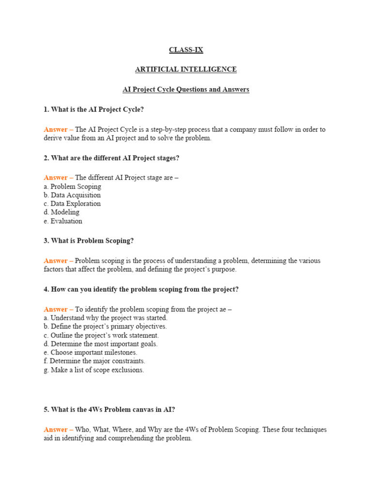 AI Project Cycle Q&A Guide | PDF | Artificial Intelligence ...