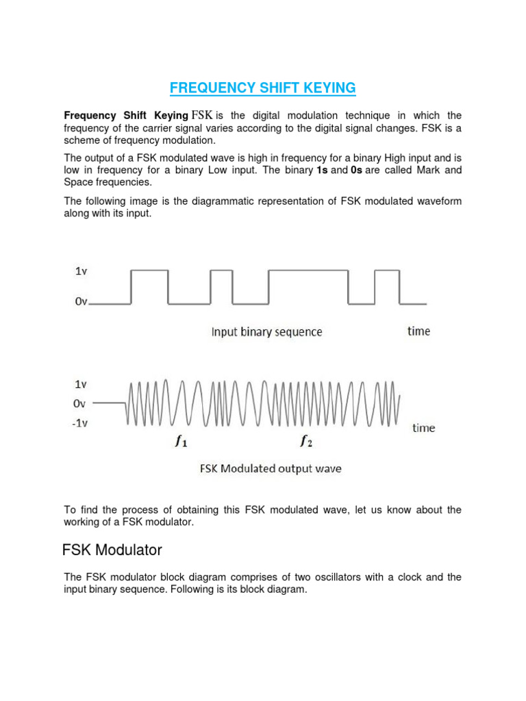 Frequency Shift Keying Explained | PDF | Detector (Radio) | Modulation