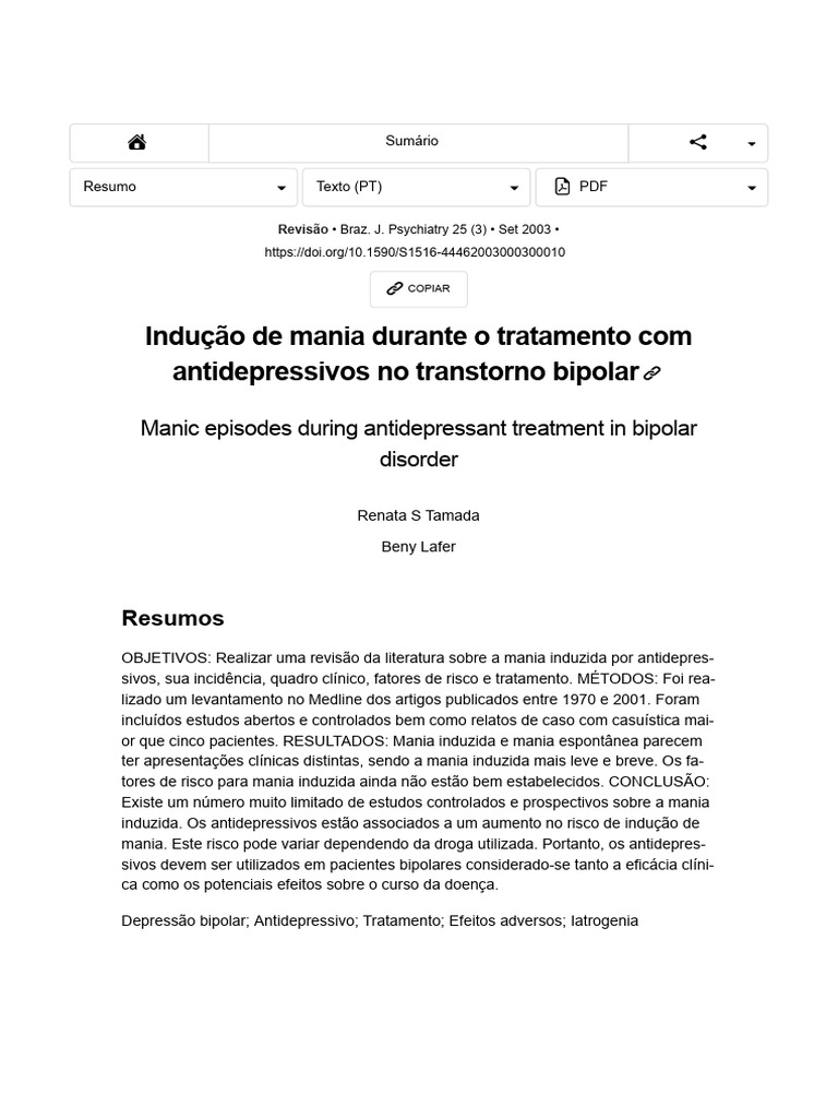 Mania Induzida por Antidepressivos | PDF | Antidepressivo | Depressão
