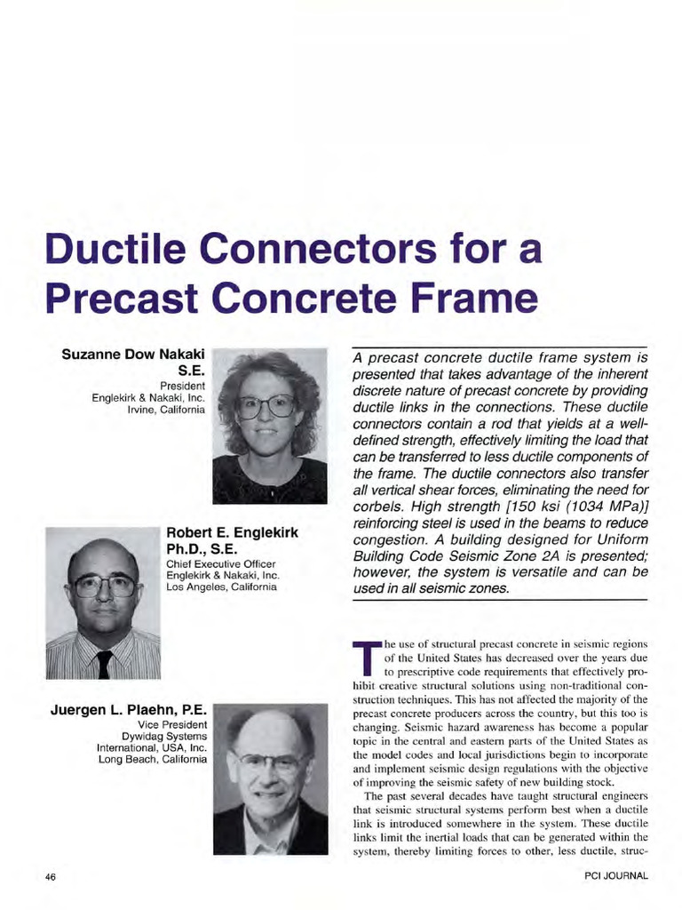 Ductile Connectors in Precast Frames | PDF | Concrete | Deformation ...