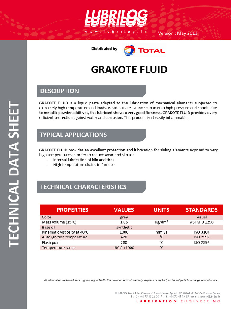 Total Grakote Fluid Data Sheet | PDF | Lubricant | Materials Science