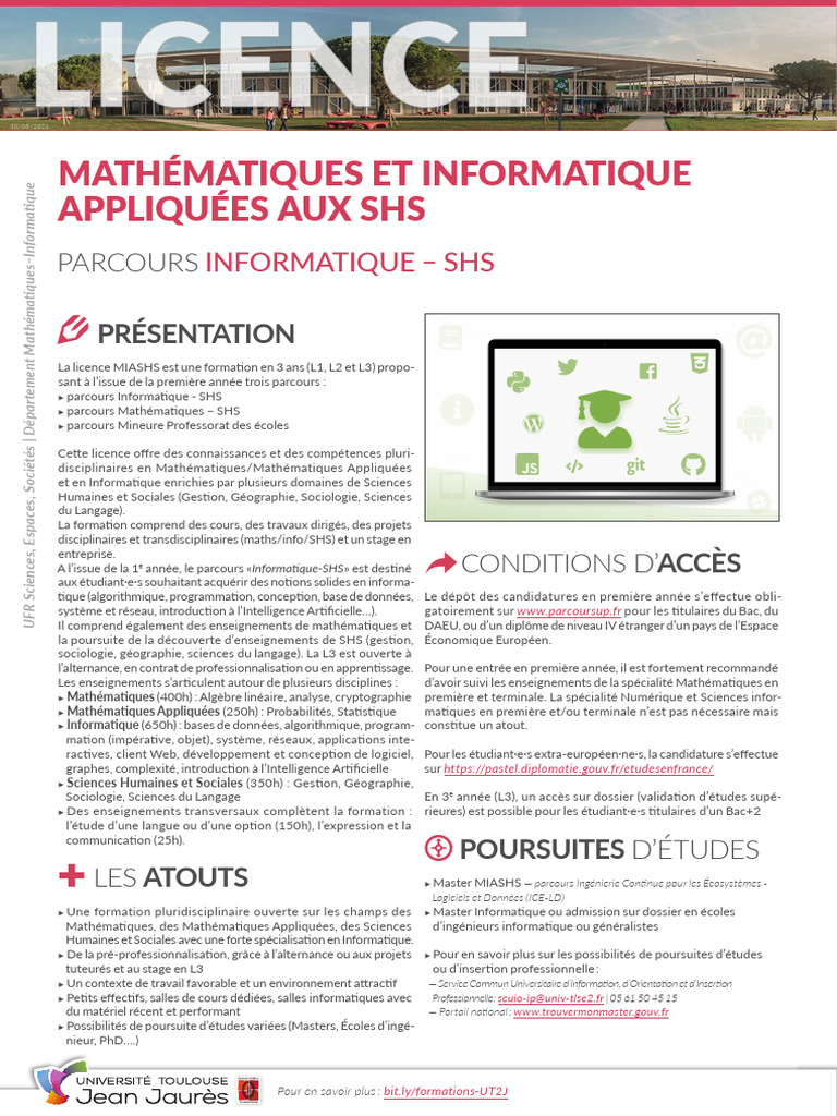 Licence MIASHS : Informatique et SHS | PDF | Mathématiques | Informatique