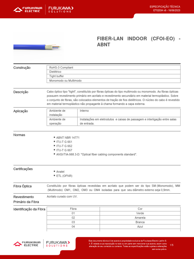 Especificação Técnica de Fiber-LAN | PDF | Fibra ótica