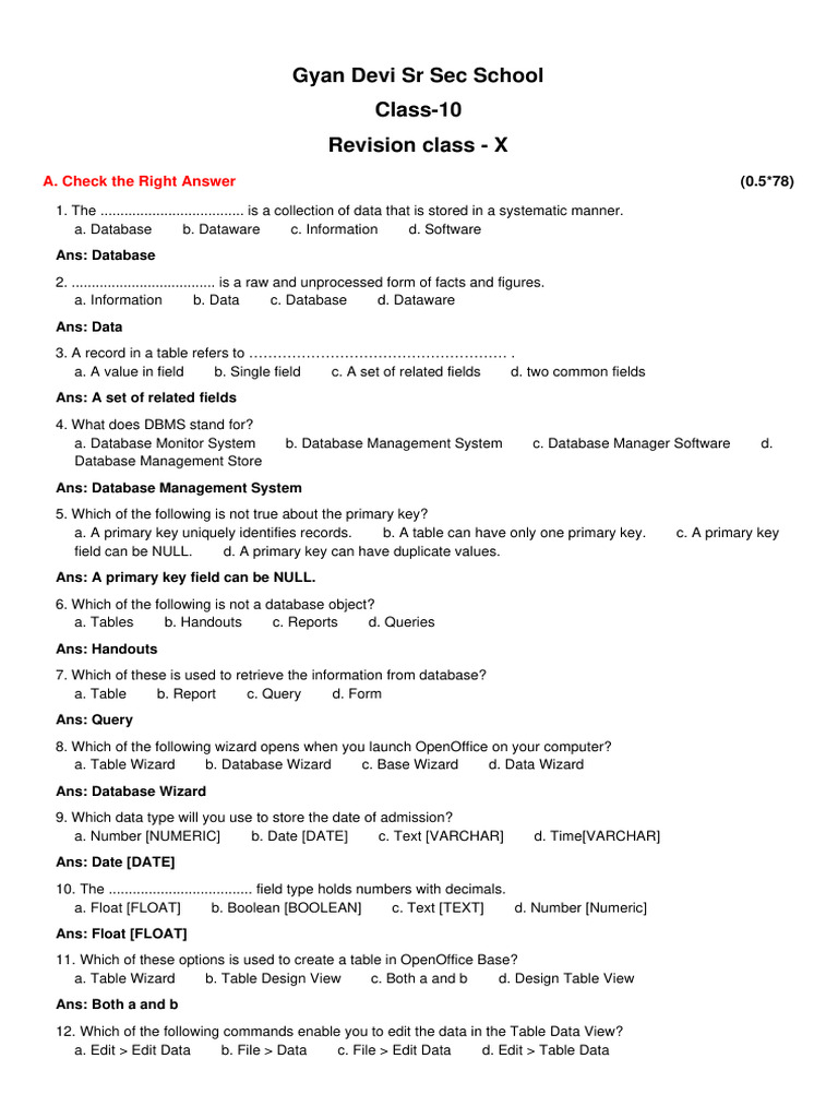 OpenOffice Base: Database Basics Quiz | PDF | Relational Database ...