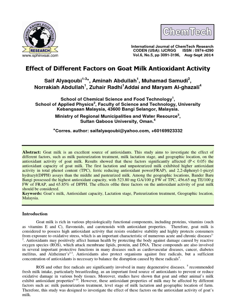 Effect of Different Factors On Goat Milk | PDF | Drink | Dairy