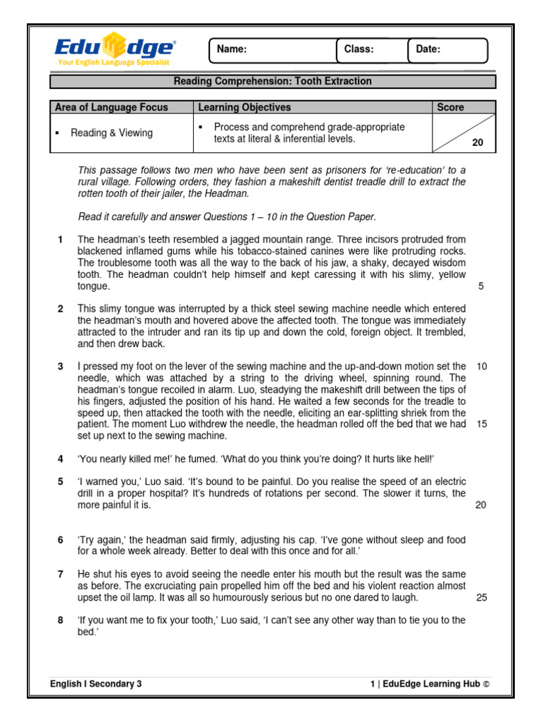 ANSWERS (TG SEC) Compre Tooth Extraction | PDF | Tooth | Anger