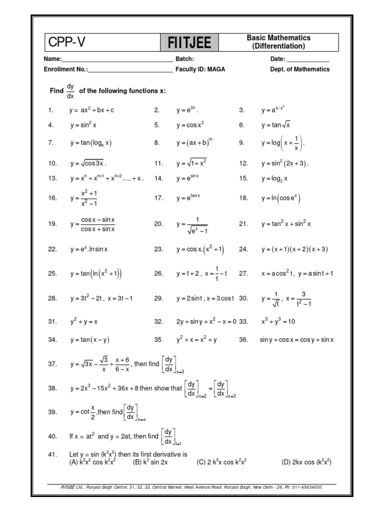 Differentiation Problems and Solutions | PDF
