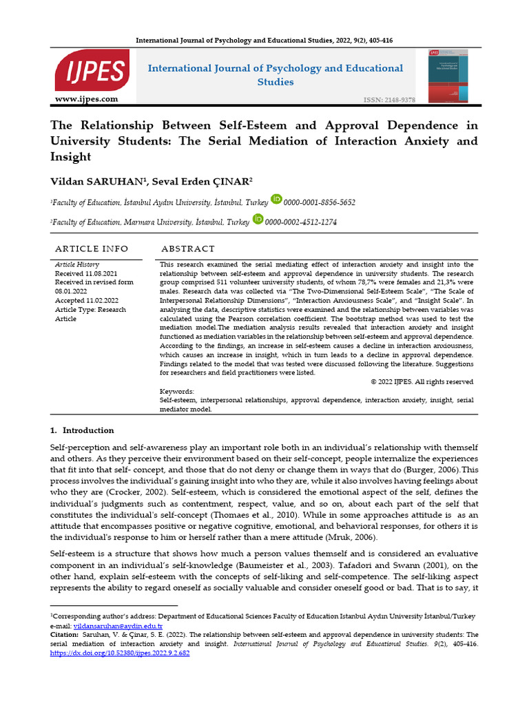 Self-Esteem and Approval Dependence in Students | PDF | Self Esteem ...